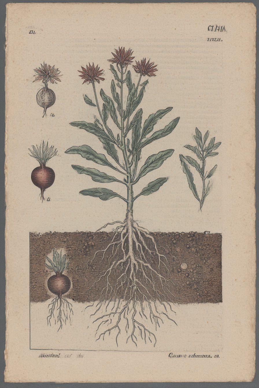 A labeled scientific diagram of a soil cross-section showing horizons and root structure, archive register.